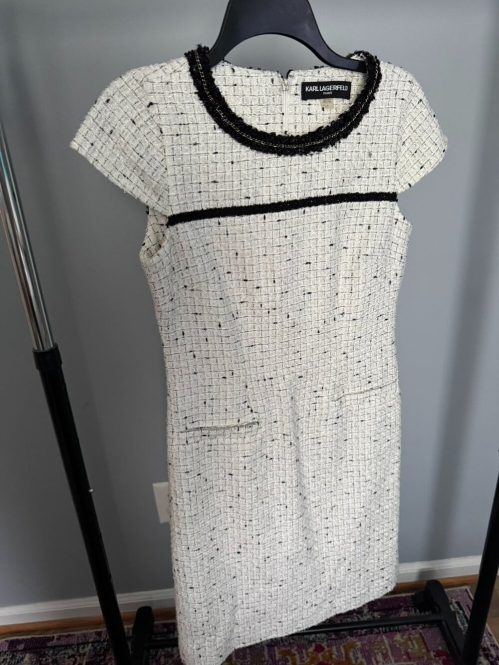 Karl Lagerfeld Paris White Black Tweed Chain Trim Dress Size 4